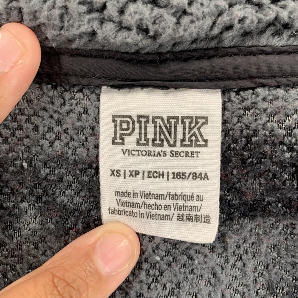 PINK Victoria's Secret Jacket Womens XS‎ Gray Black Sherpa Fleece Full Zip Zebra - Picture 8 of 15
